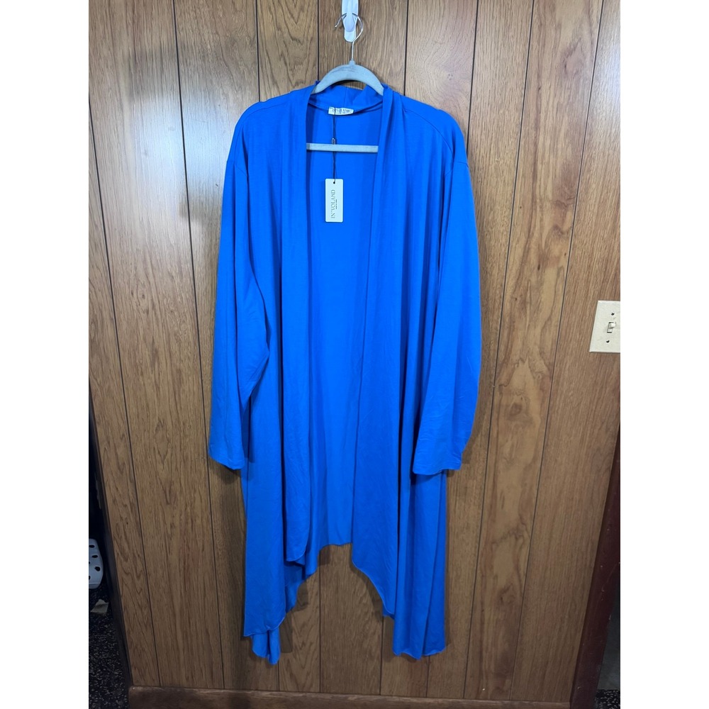IN'VOLAND Womens 5X Blue Open Front Longline Cardigan Handkerchief Hem Duster